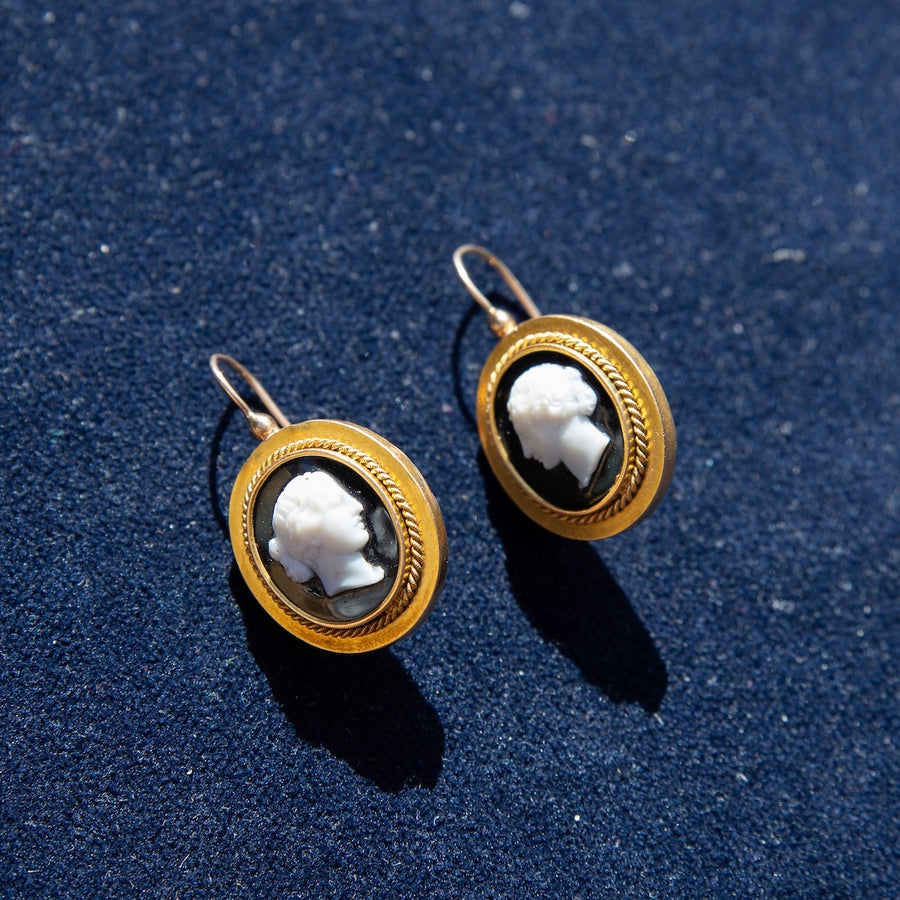 10k Gold Stone Cameo Earrings
