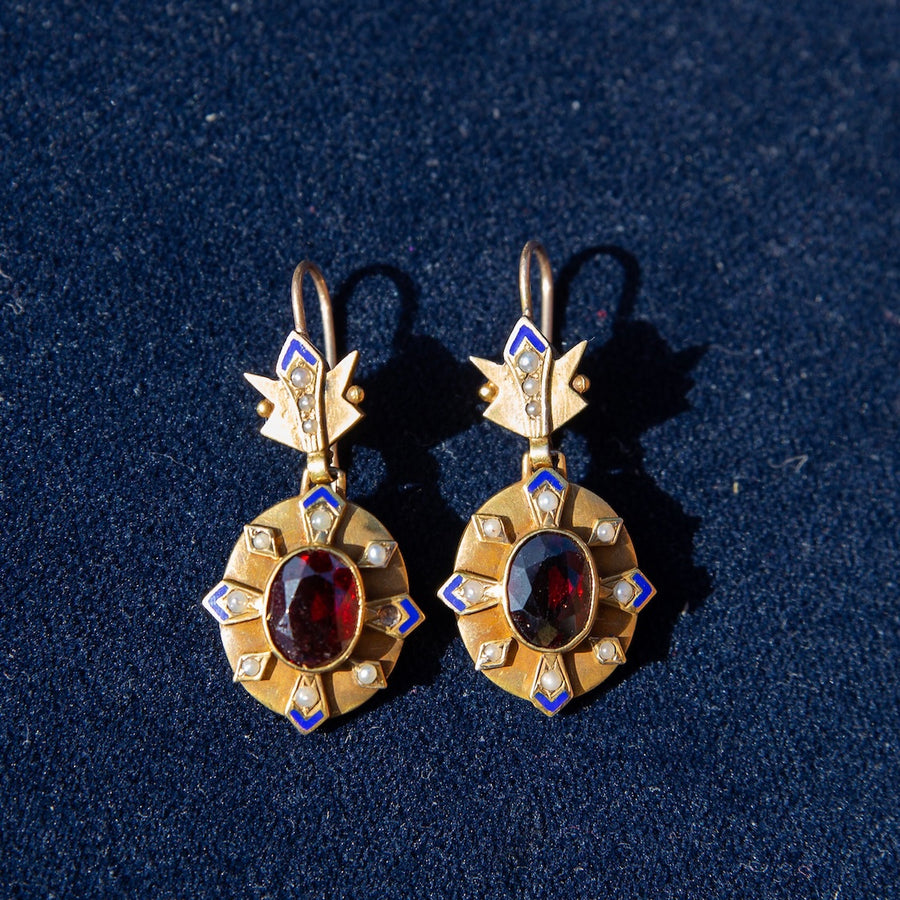 14k Gold Embellished Garnet Earrings