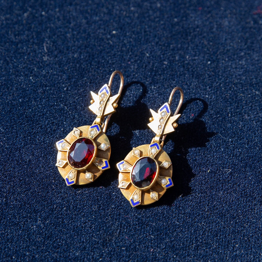 14k Gold Embellished Garnet Earrings