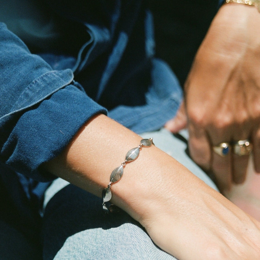 Sterling Statement Bracelet with Curved Ellipse's