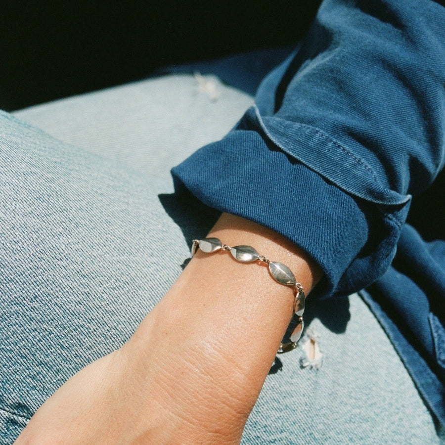 Sterling Statement Bracelet with Curved Ellipse's