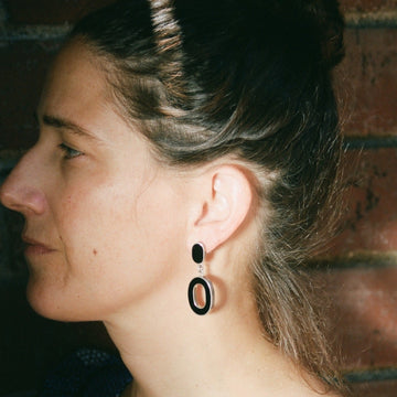 Taxco Made Onyx and Sterling Silver Earrings