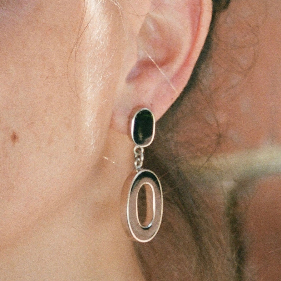 Taxco Made Onyx and Sterling Silver Earrings