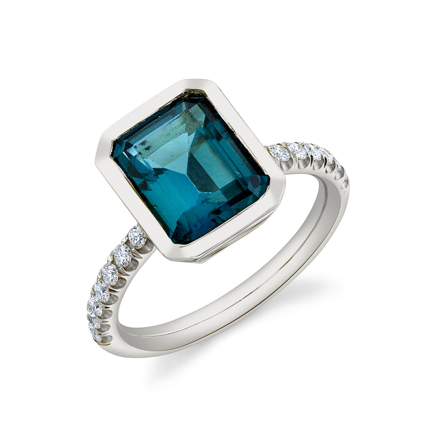 Pave Shirley Bezel Set Emerald Cut Ring