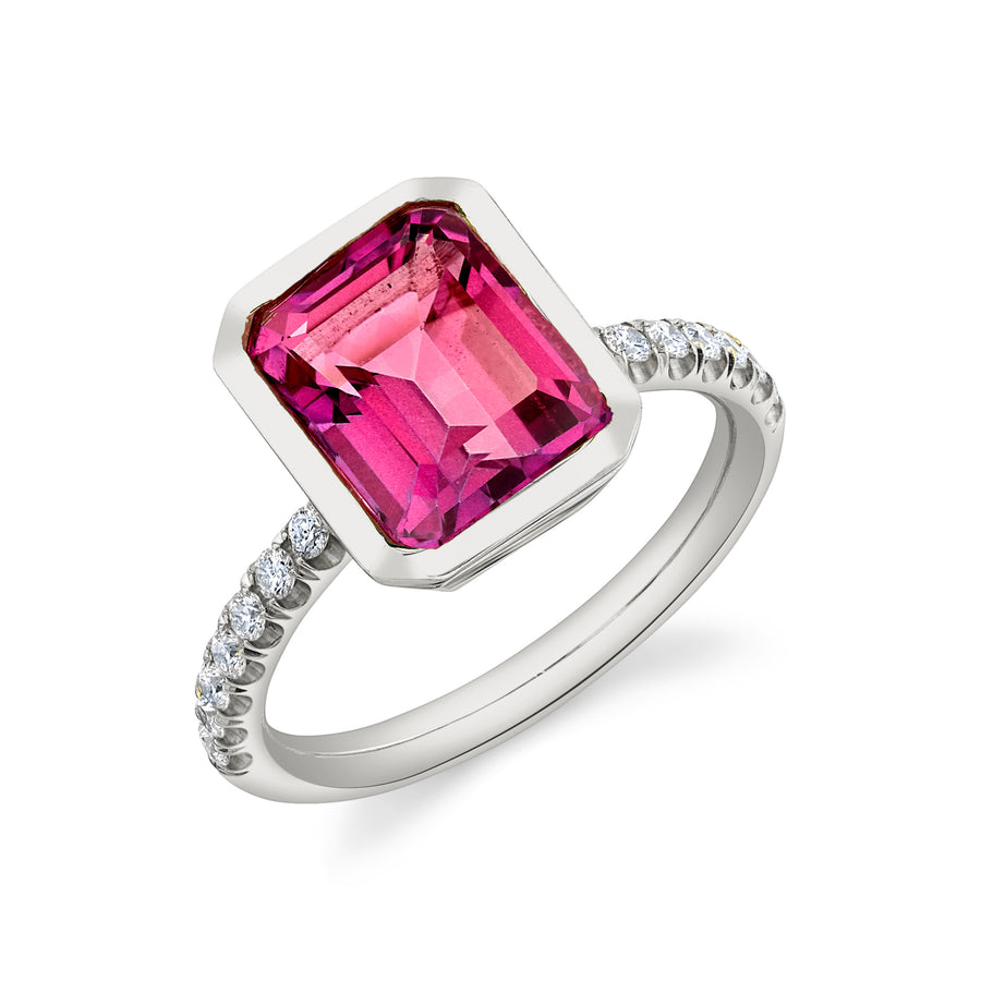 Pave Shirley Bezel Set Emerald Cut Ring
