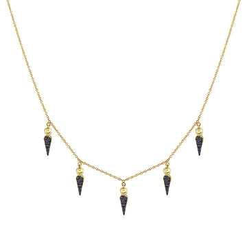 5 Point Pave Spear Tip Collar Necklace - Blue Sapphire