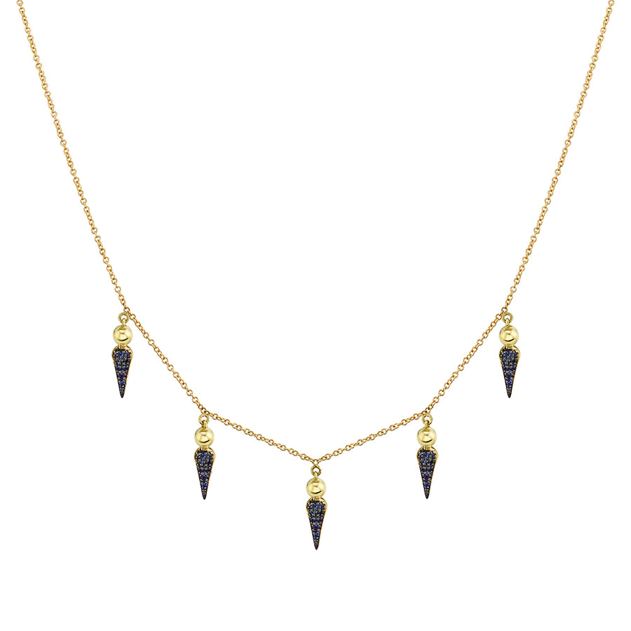 5 Point Pave Spear Tip Collar Necklace - Blue Sapphire