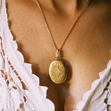 XXL Oval Gold Fill Locket with Etched Diamond Motif