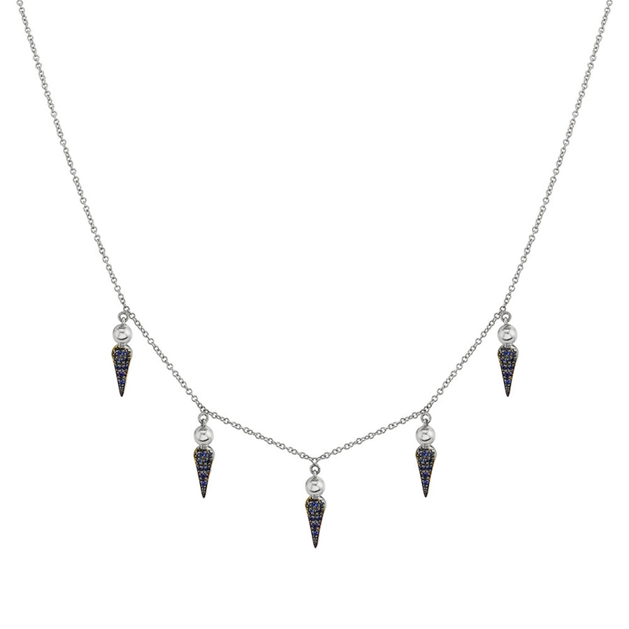 5 Point Pave Spear Tip Collar Necklace - Blue Sapphire