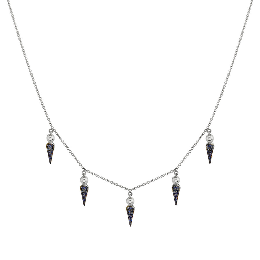 5 Point Pave Spear Tip Collar Necklace - Blue Sapphire