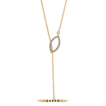 Convertible Enamel Spear Lariat with Pave Marquise Toggle Closure - Black Stripe/Diamond