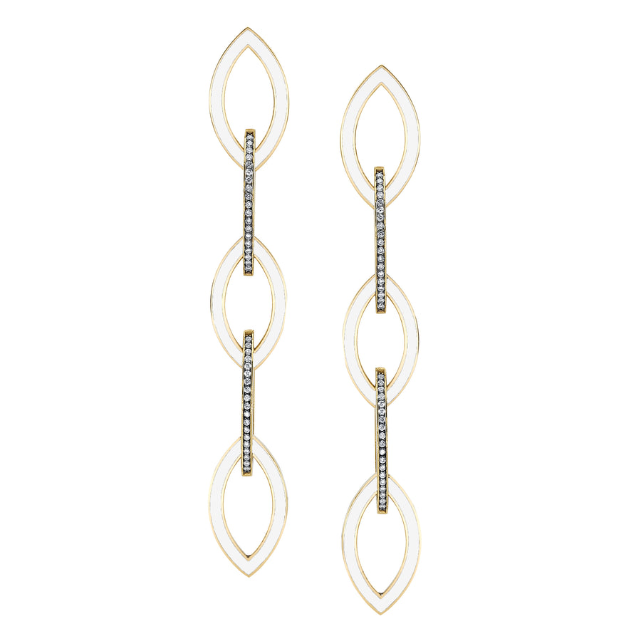 White Diamond & Enamel Linking Marquise Earrings