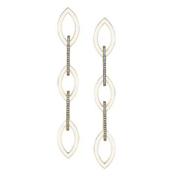 White Diamond & Enamel Linking Marquise Earrings