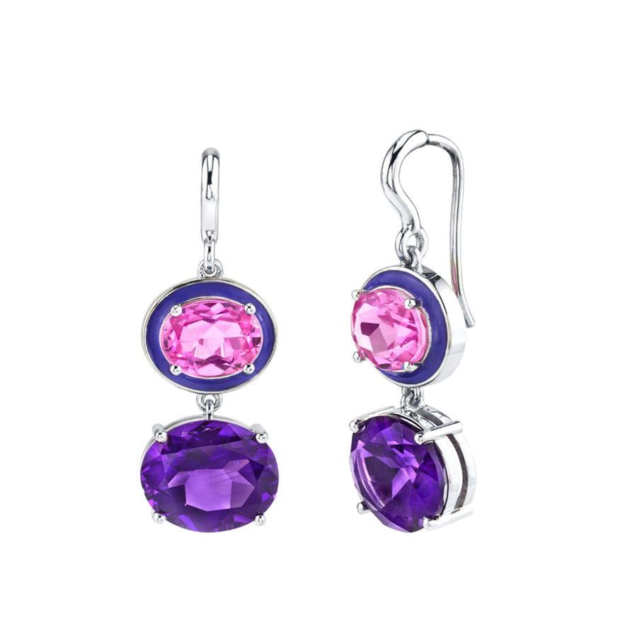 Double Oval Gem Earrings - Pink Topaz/Purple Amethyst