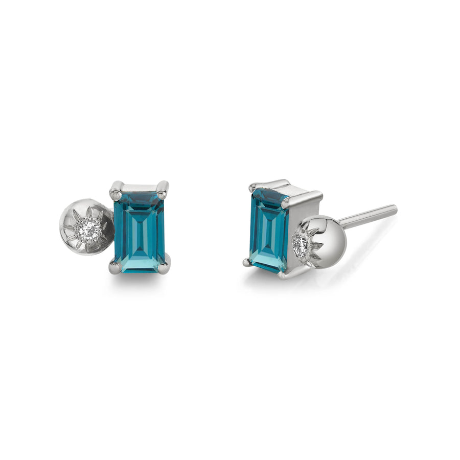 Emerald Cut Gemstone & Diamond Starburst Studs