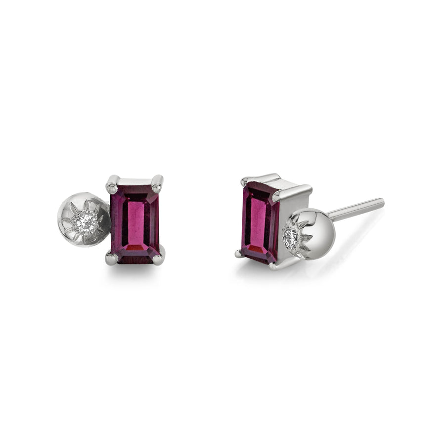 Emerald Cut Gemstone & Diamond Starburst Studs