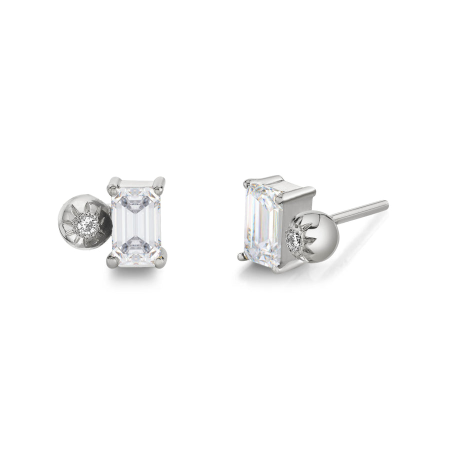 Emerald Cut Gemstone & Diamond Starburst Studs