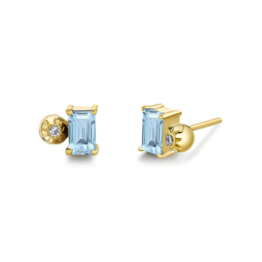 Emerald Cut Gemstone & Diamond Starburst Studs