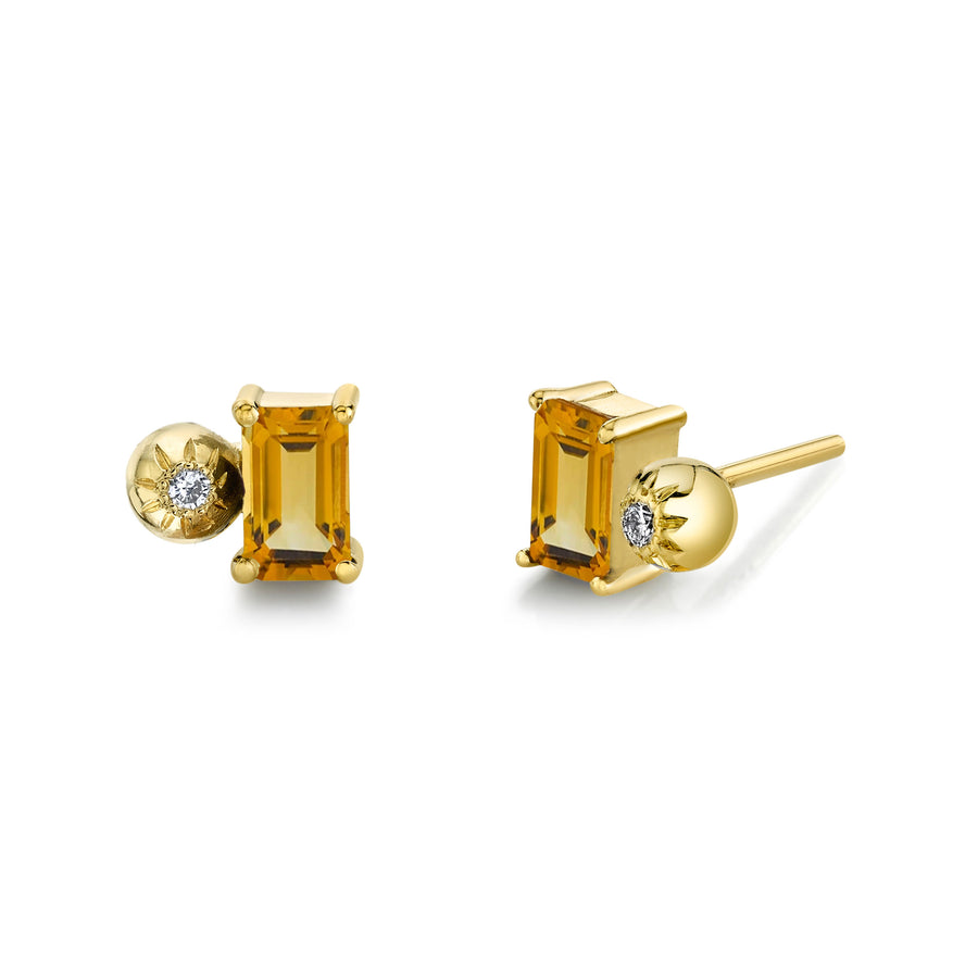 Emerald Cut Gemstone & Diamond Starburst Studs