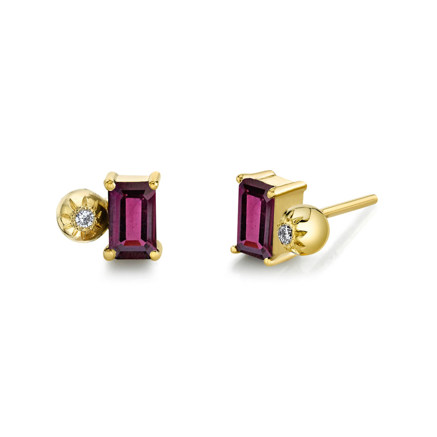 Emerald Cut Gemstone & Diamond Starburst Studs