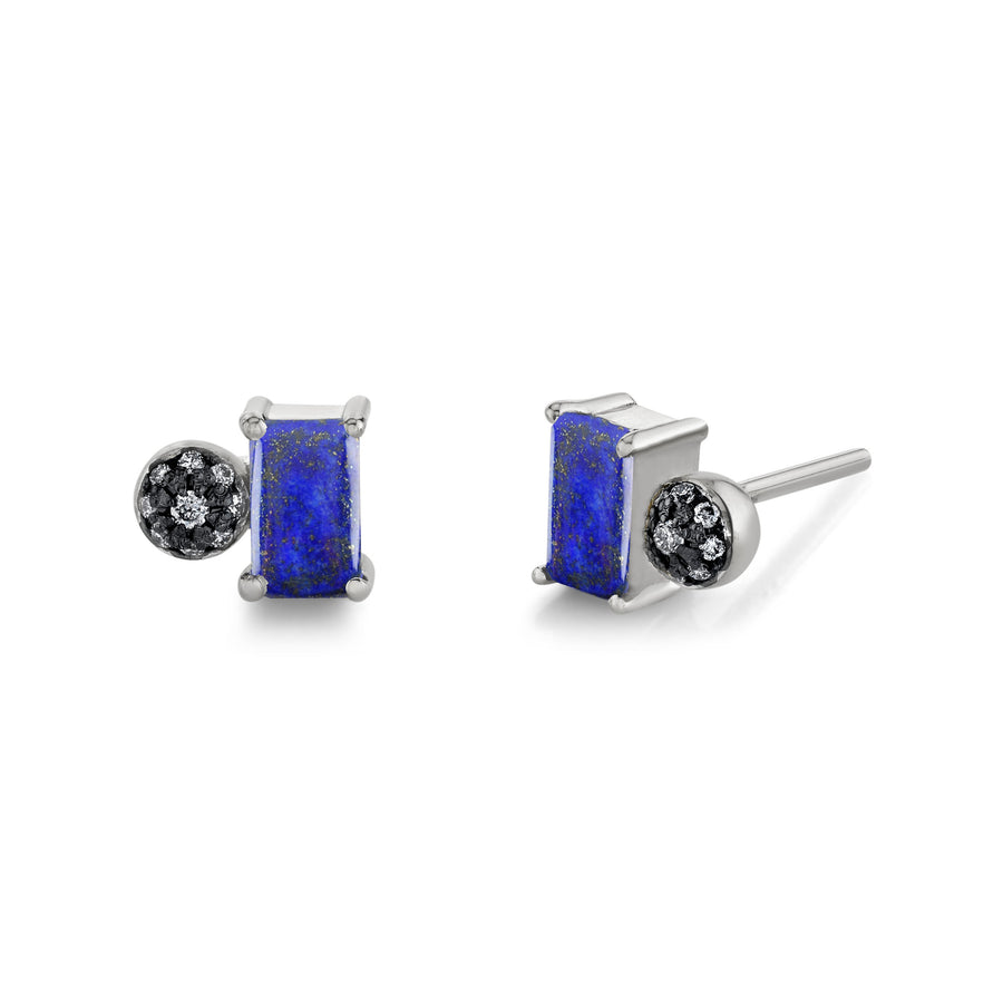 Emerald Cut Gemstone & Pave Ball Studs