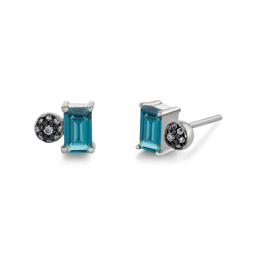 Emerald Cut Gemstone & Pave Ball Studs