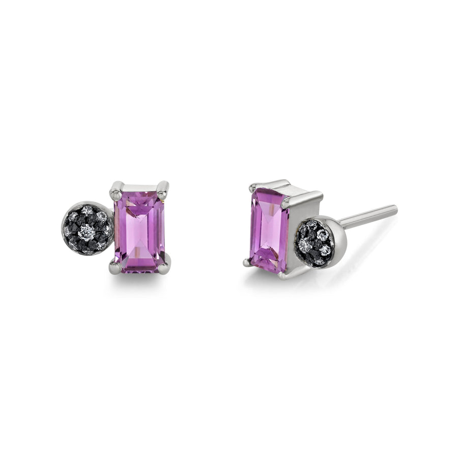 Emerald Cut Gemstone & Pave Ball Studs