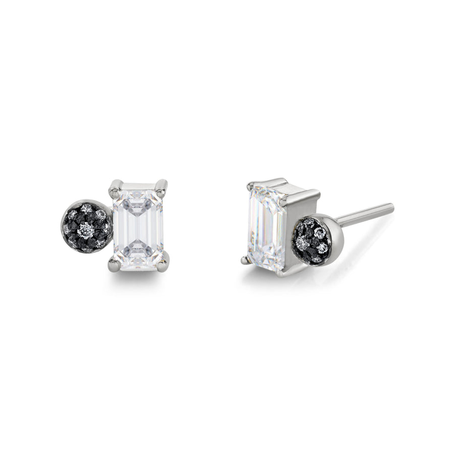 Emerald Cut Gemstone & Pave Ball Studs