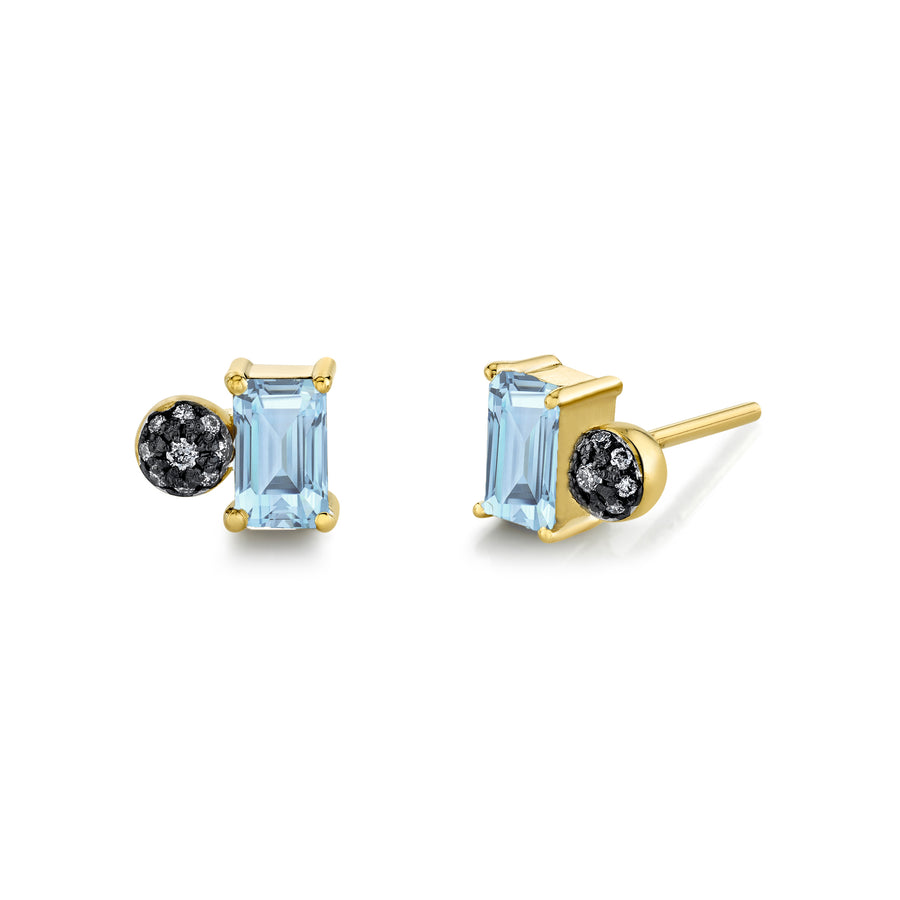 Emerald Cut Gemstone & Pave Ball Studs