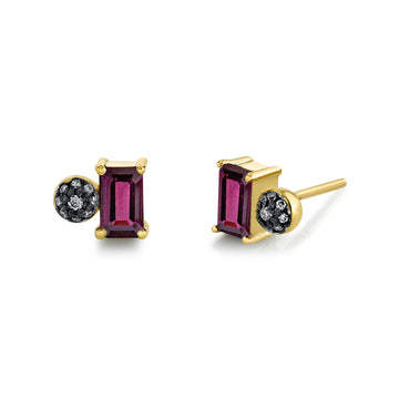 Emerald Cut Gemstone & Pave Ball Studs