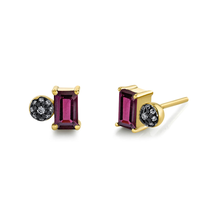 Emerald Cut Gemstone & Pave Ball Studs