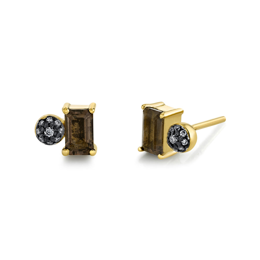 Emerald Cut Gemstone & Pave Ball Studs