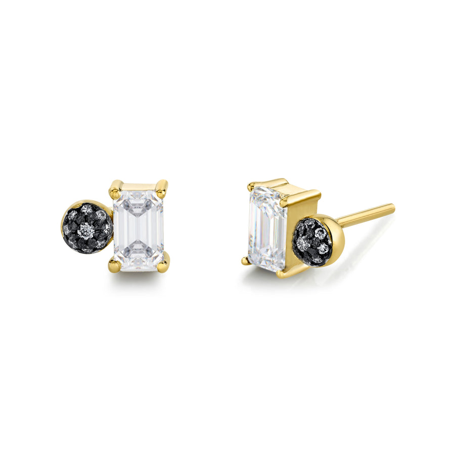 Emerald Cut Gemstone & Pave Ball Studs