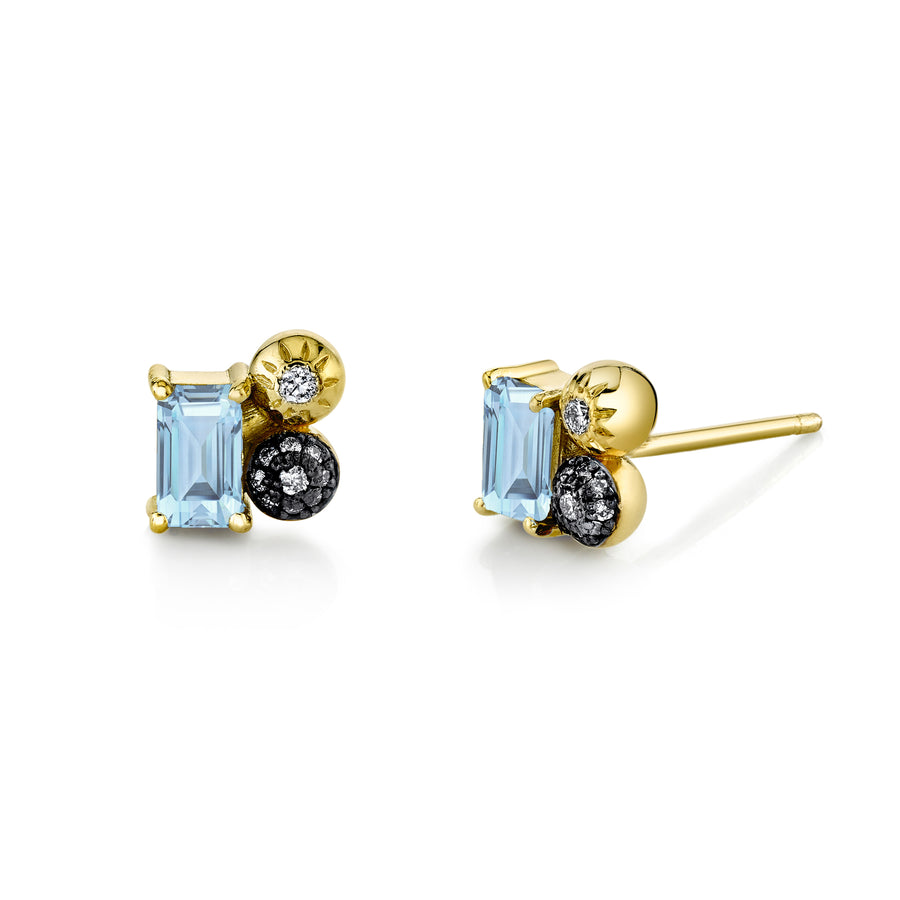 Single Emerald Cut Gemstone Mash Up Stud - Right