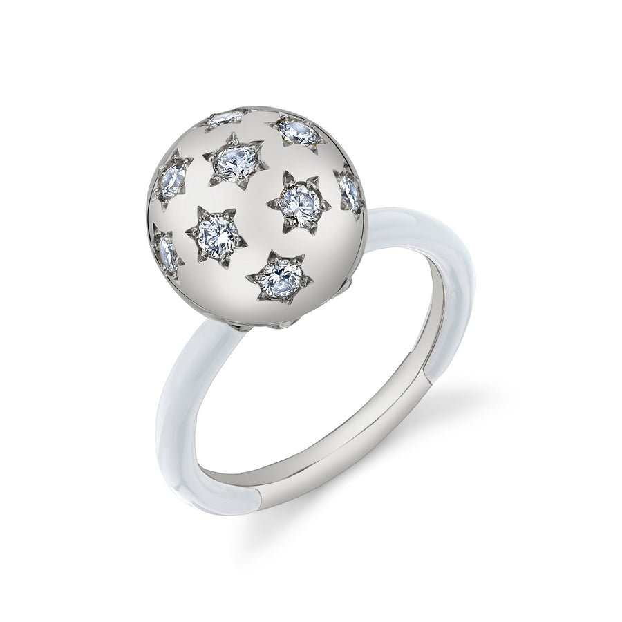 Ethel Ring with Solid Enamel Band - White Diamond