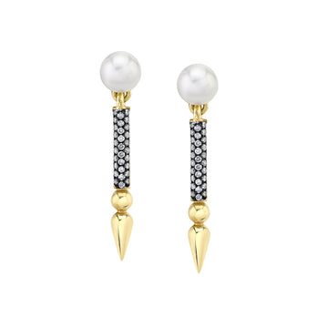 Mini Pearl Earrings with Pave Spear - Diamond