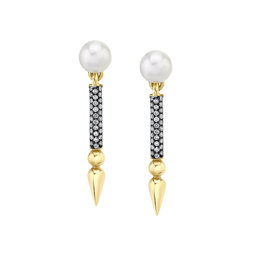 Mini Pearl Earrings with Pave Spear - Diamond