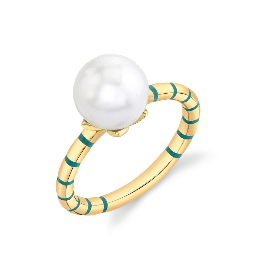 Mini Stripe Enamel Ring - Freshwater Pearl