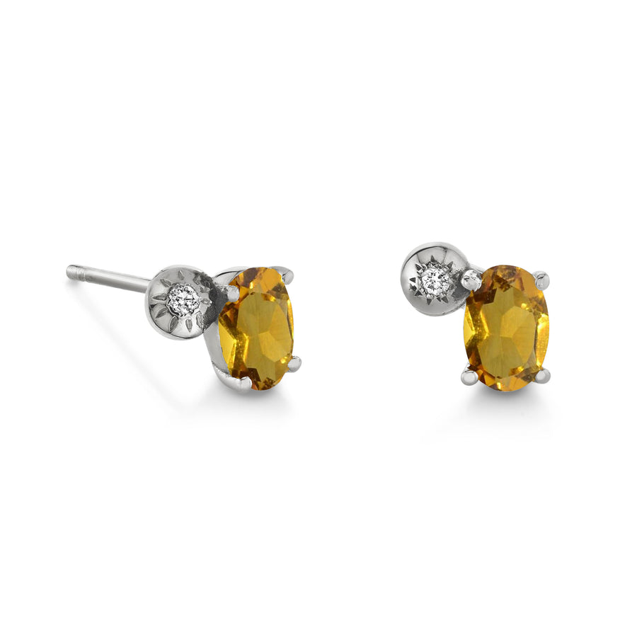 Single Oval Gemstone & Diamond Starburst Stud - Left