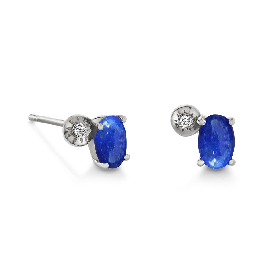 Single Oval Gemstone & Diamond Starburst Stud - Left