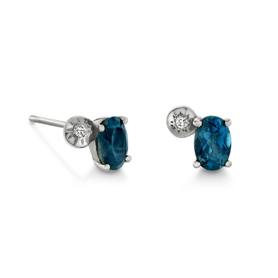 Single Oval Gemstone & Diamond Starburst Stud - Left