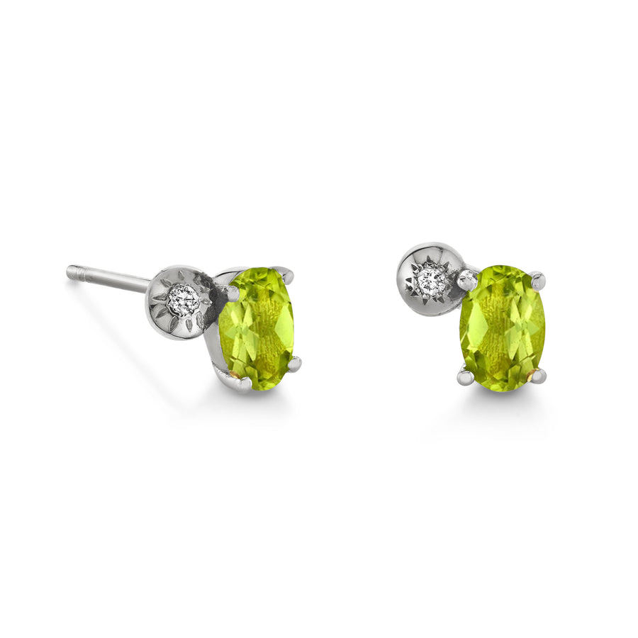 Single Oval Gemstone & Diamond Starburst Stud - Left