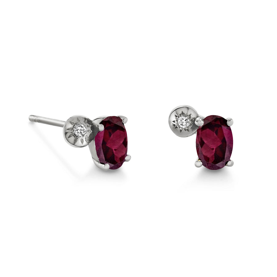 Single Oval Gemstone & Diamond Starburst Stud - Left