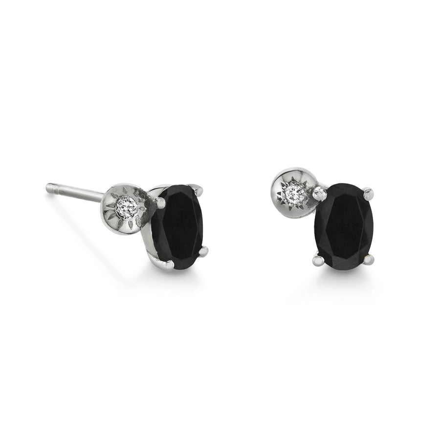 Single Oval Gemstone & Diamond Starburst Stud - Left