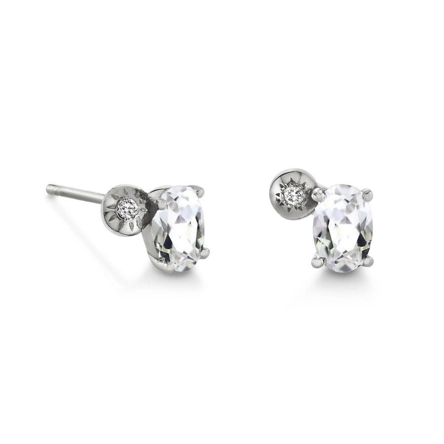 Single Oval Gemstone & Diamond Starburst Stud - Left