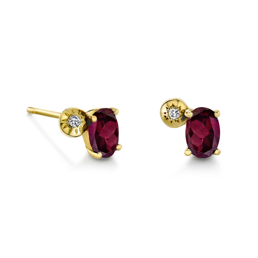 Single Oval Gemstone & Diamond Starburst Stud - Left