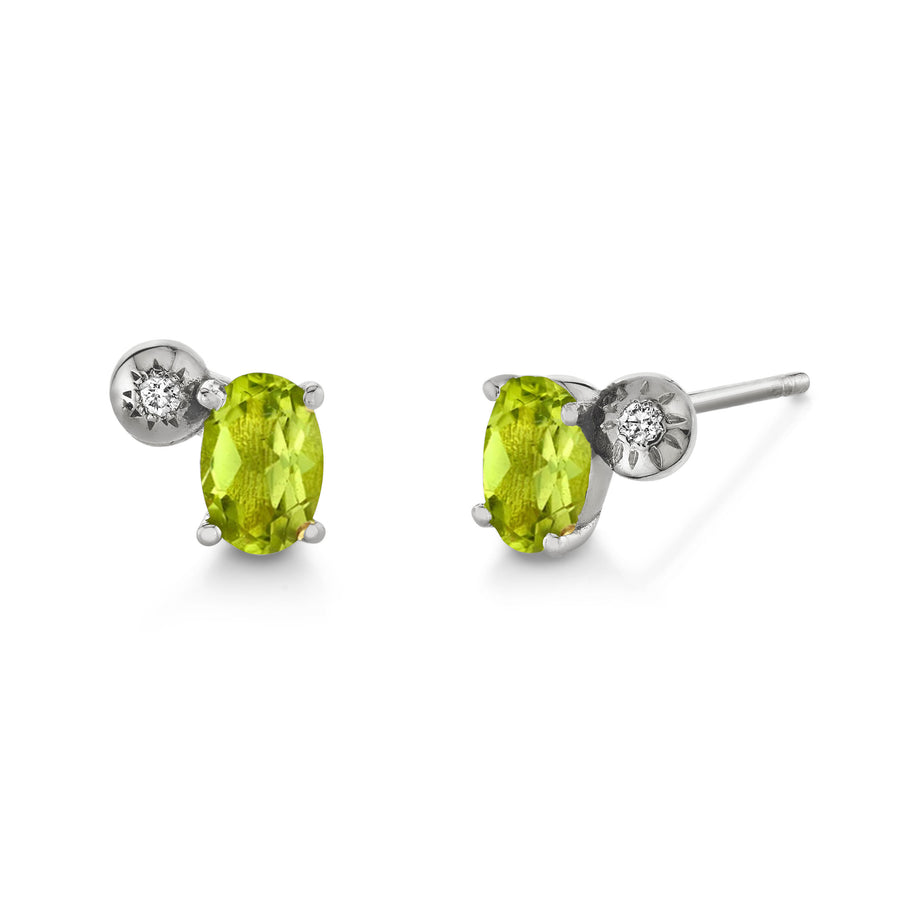 Oval Gemstone & Diamond Starburst Studs