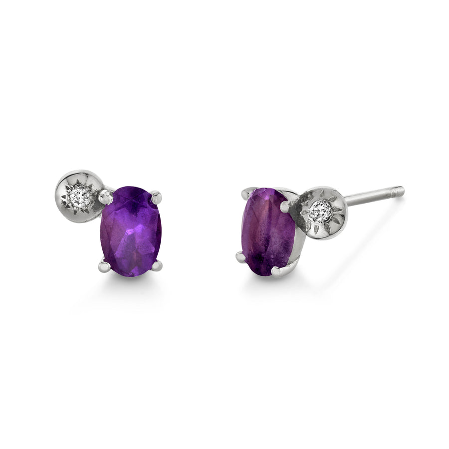 Oval Gemstone & Diamond Starburst Studs