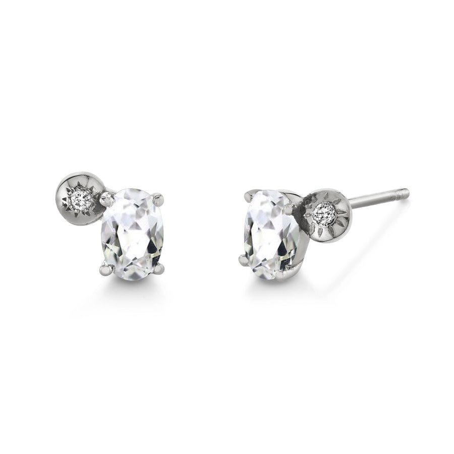 Oval Gemstone & Diamond Starburst Studs