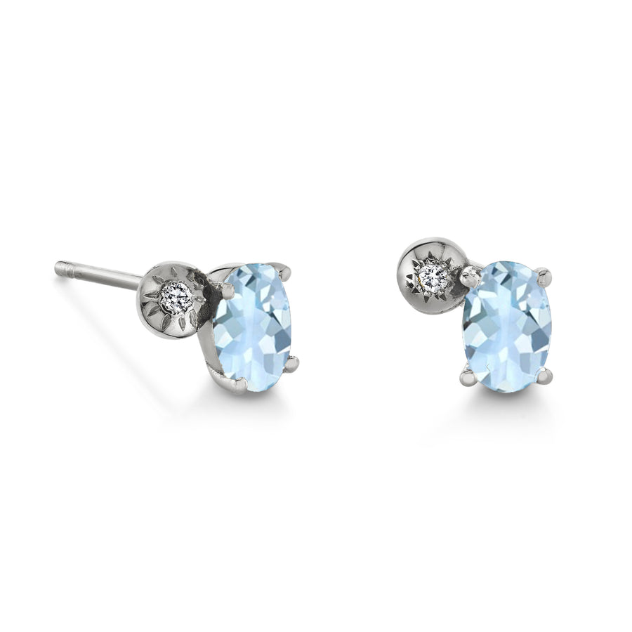 Single Oval Gemstone & Diamond Starburst Stud - Left